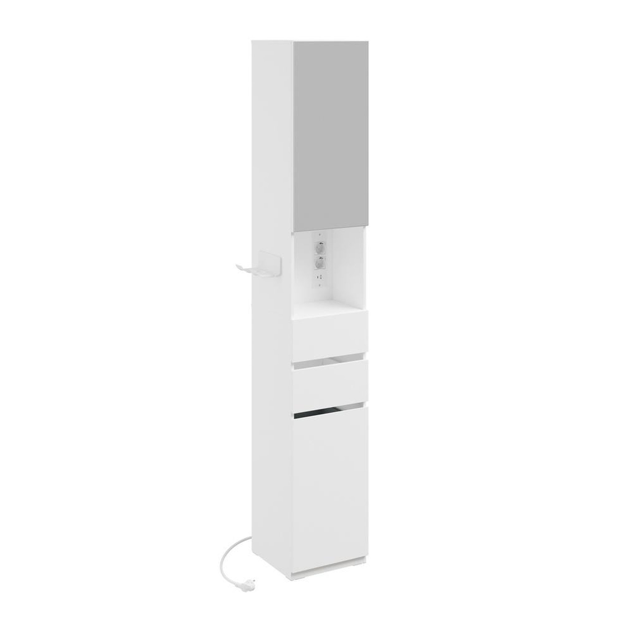 SOBUY Armoire haute de salle de bain avec miroir et tiroirs, blanc, 30x30x180,5 cm, bzr240-e-w