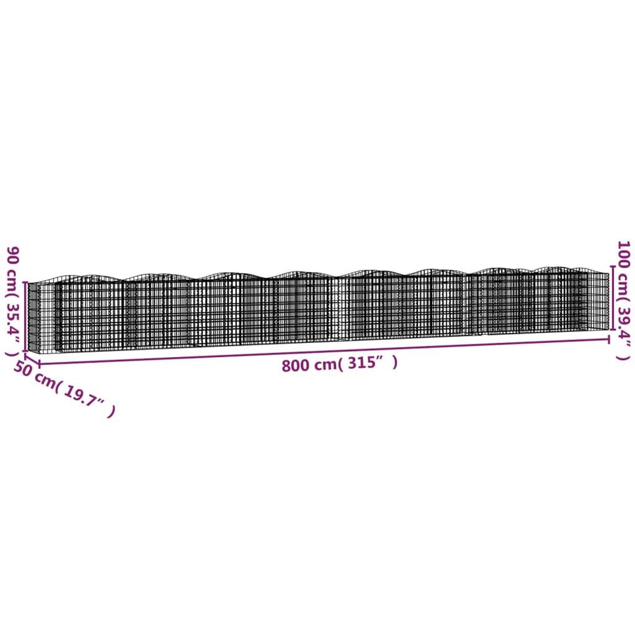 Voir la diapositive 5 : VIDAXL Lit sureleve a gabions arque 800x50x100 cm Fer galvanise