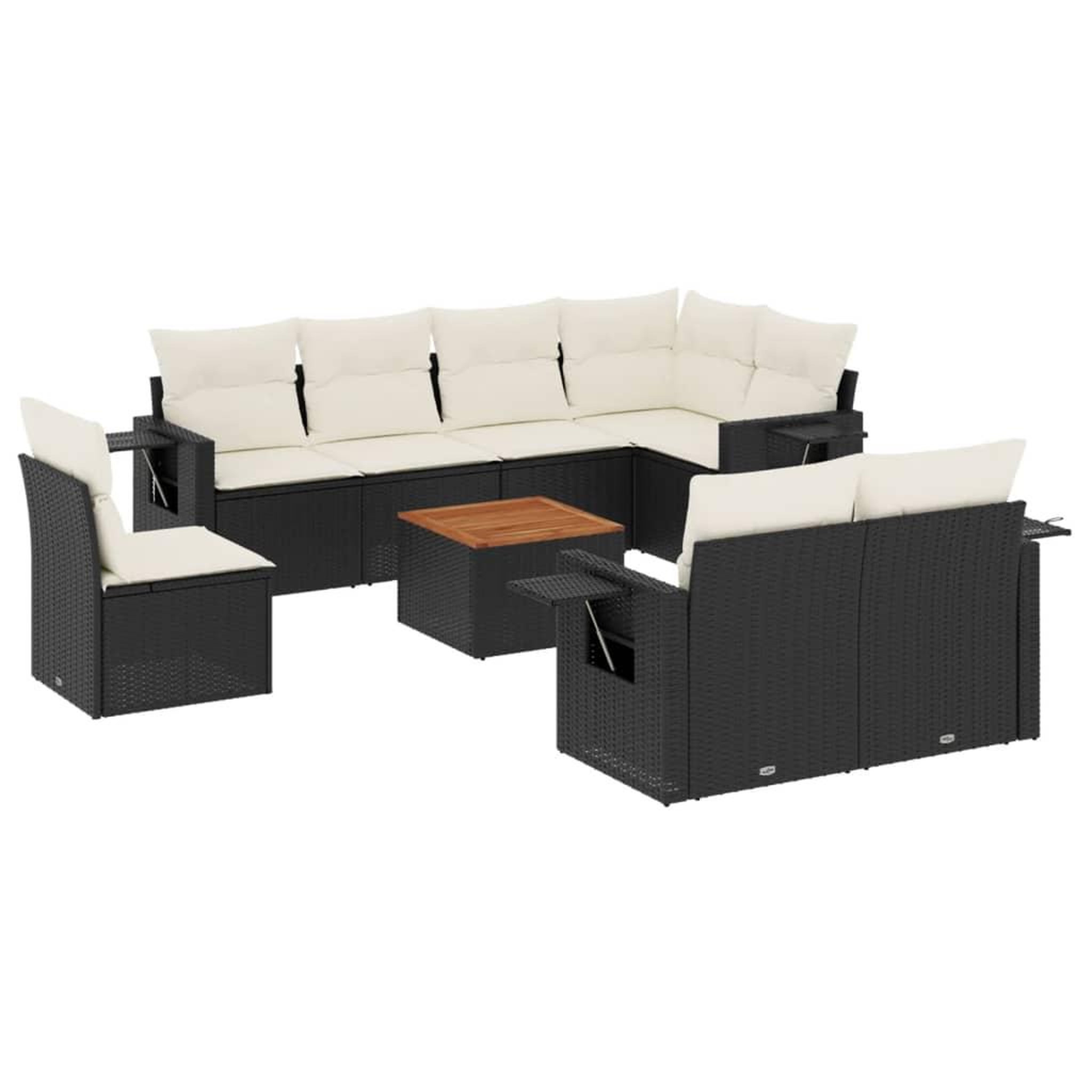 Voir la diapositive 2 : VIDAXL Salon de jardin 9 pcs avec coussins noir resine tressee