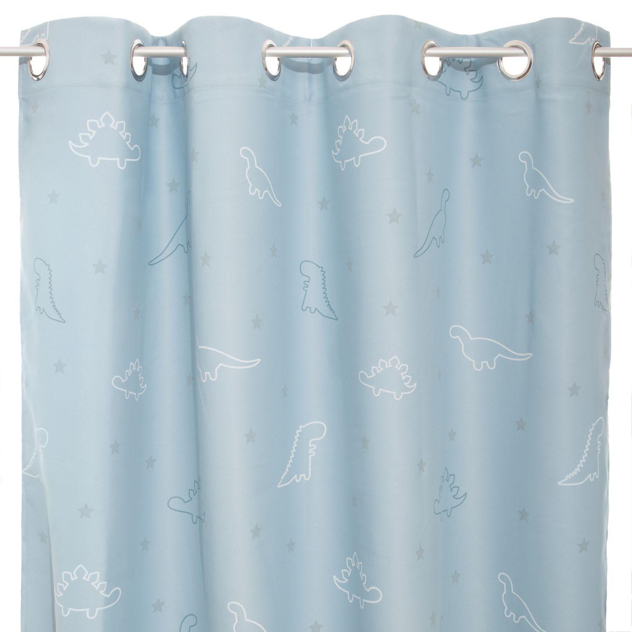 Voir la diapositive 5 : TOILINUX Lot de 2 rideaux occultants phosphorescent pour enfant dinosaure - 140 x 250 cm - bleu