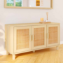 Voir la diapositive 2 : ID MARKET Buffet bas vintage 113 cm ELIN 3 portes effet naturel cannage