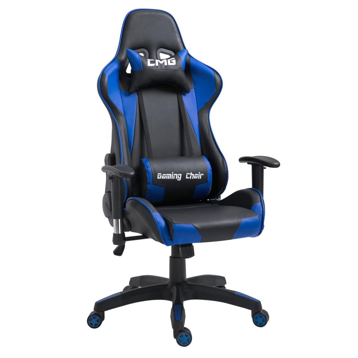 IDIMEX Chaise de bureau GAMING fauteuil ergonomique avec coussins, siège style racing racer gamer chair, revêtement synthétique noir/bleu