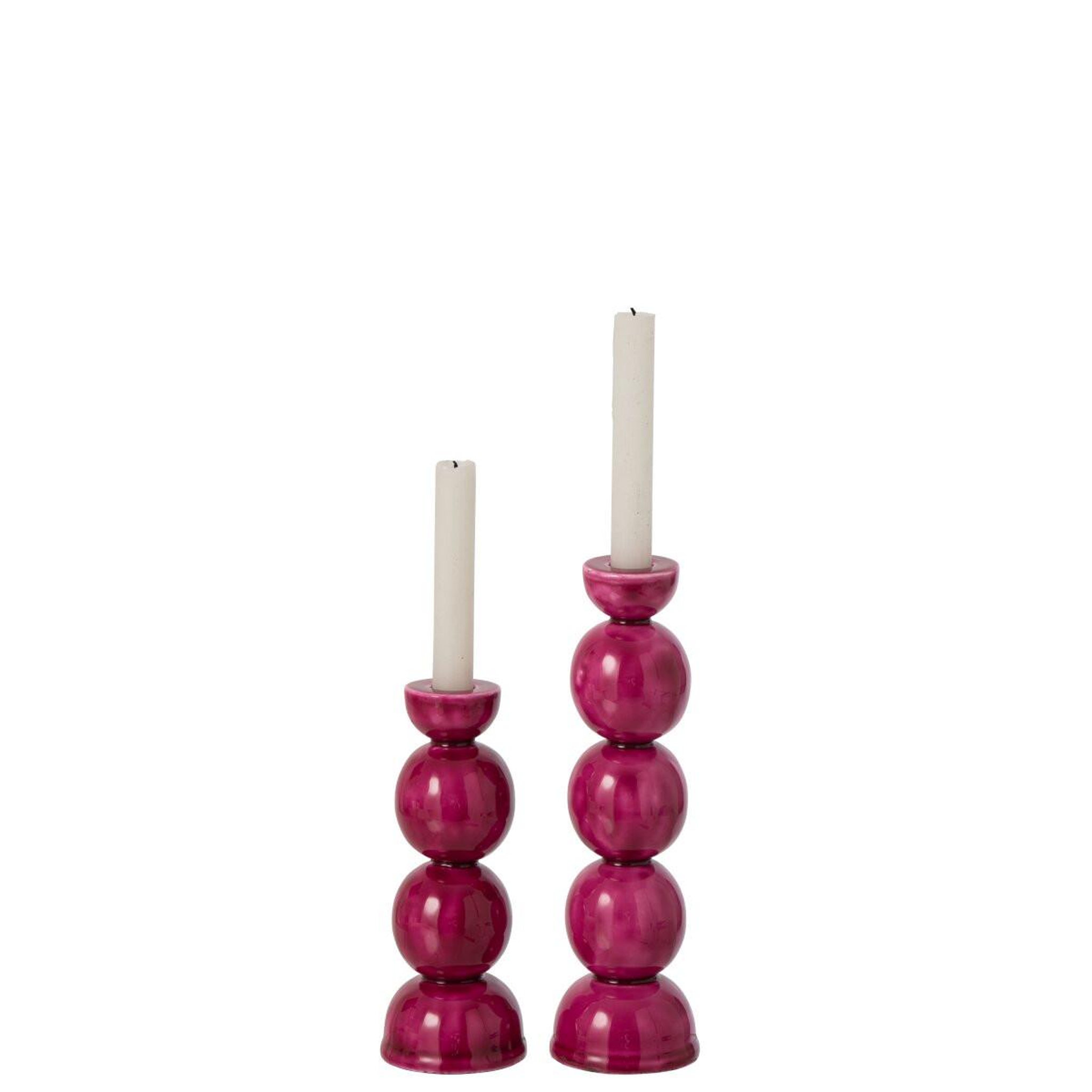 Voir la diapositive 2 : J-LINE Lot de 2 chandeliers en métal  yara  20cm fuchsia