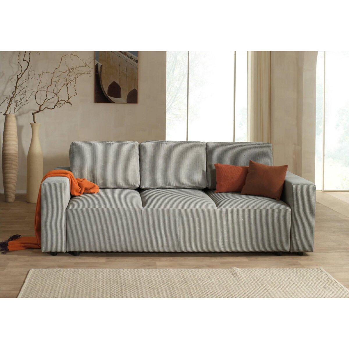 LISA DESIGN Livy - canapé droit convertible - avec coffre - en velours côtelé - 3 places