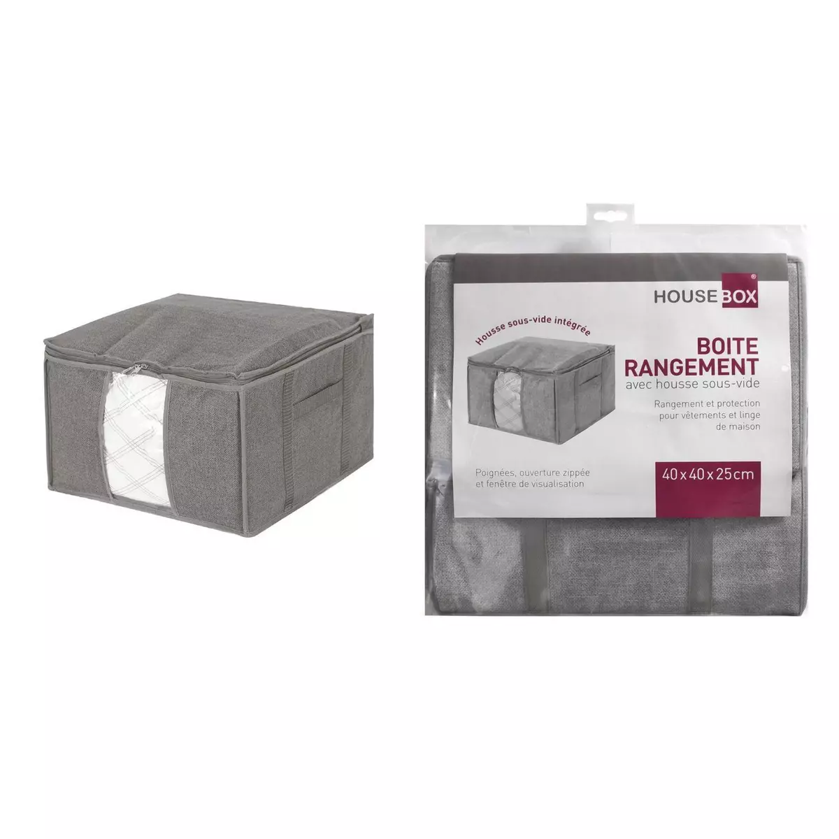 TOILINUX Boite en tissu carrée avec housse sous vide intégrée - 40 x 40 x 25 cm - Gris