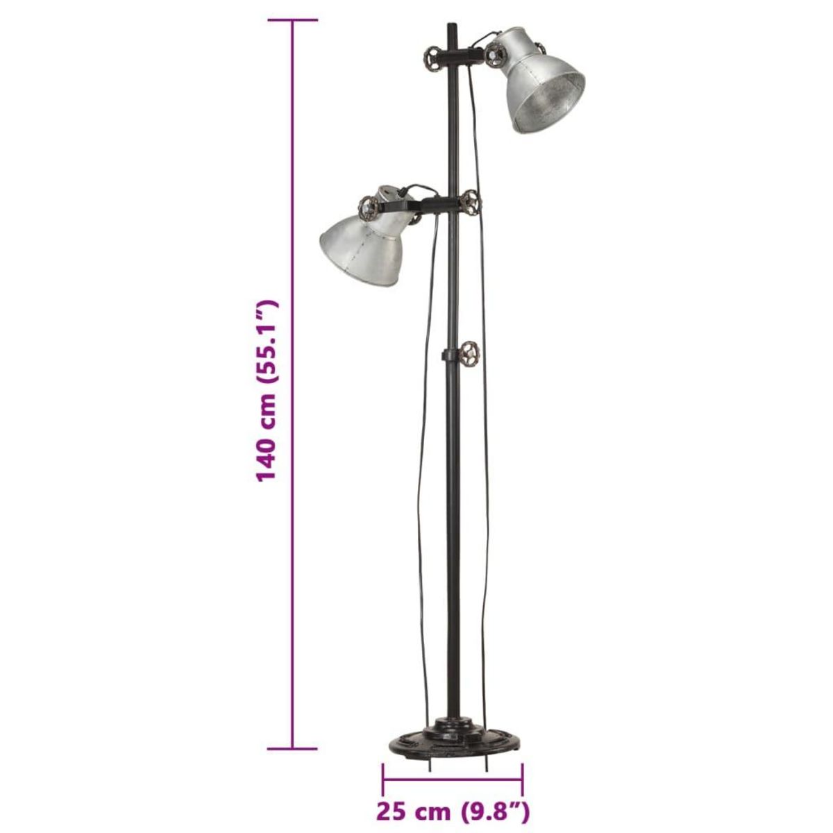 VIDAXL Lampadaire avec 2 abat-jour Argente E27 Fonte