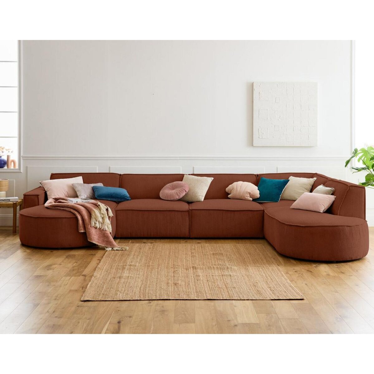 LISA DESIGN Spiaggia - canapé panoramique d'angle droit - 7 places - en velours côtelé