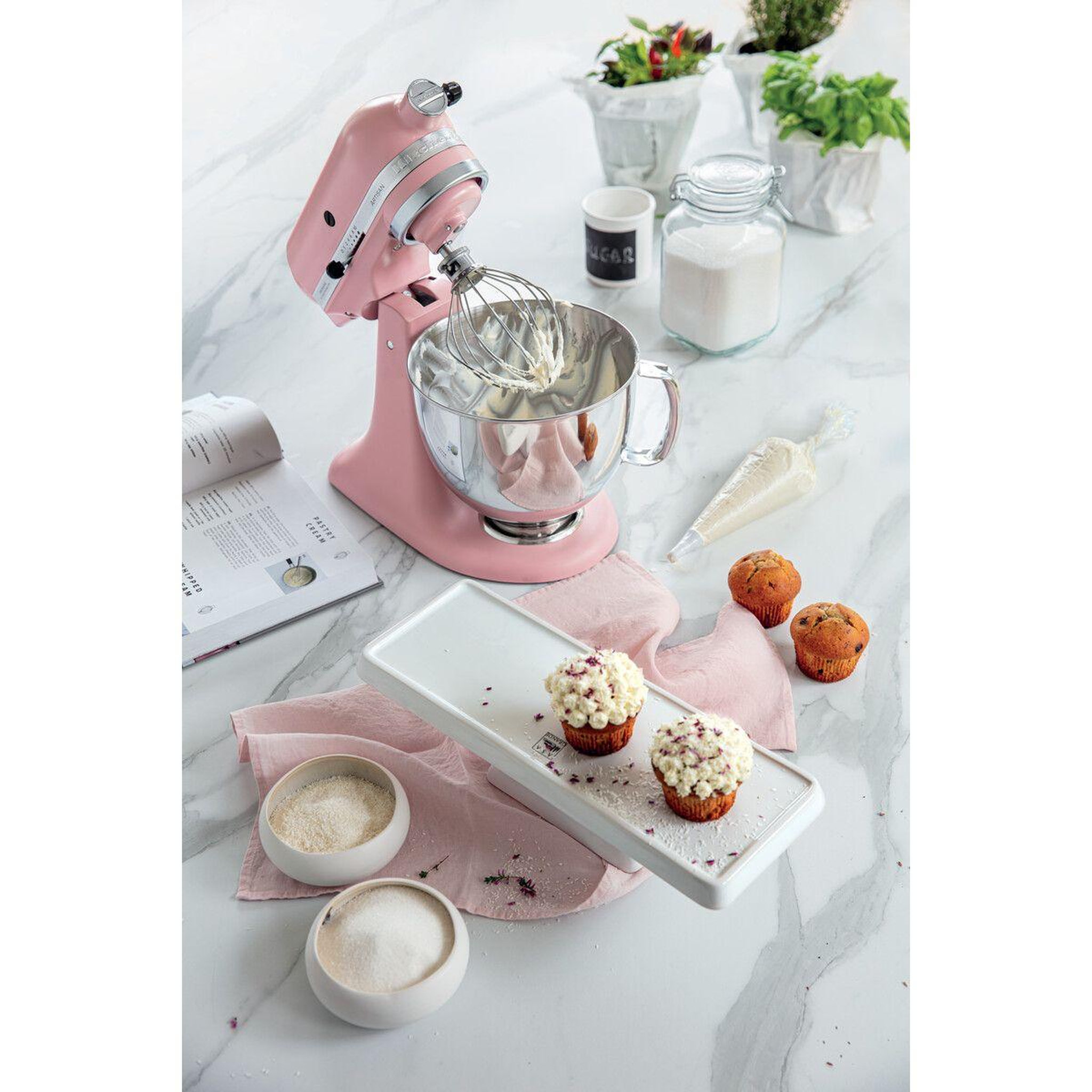 Voir la diapositive 4 : KitchenAid Robot pâtissier 5ksm175psedr rose poudré, 4,8 l, bol avec poignée + bol 3 l, batteur souple et couvercle