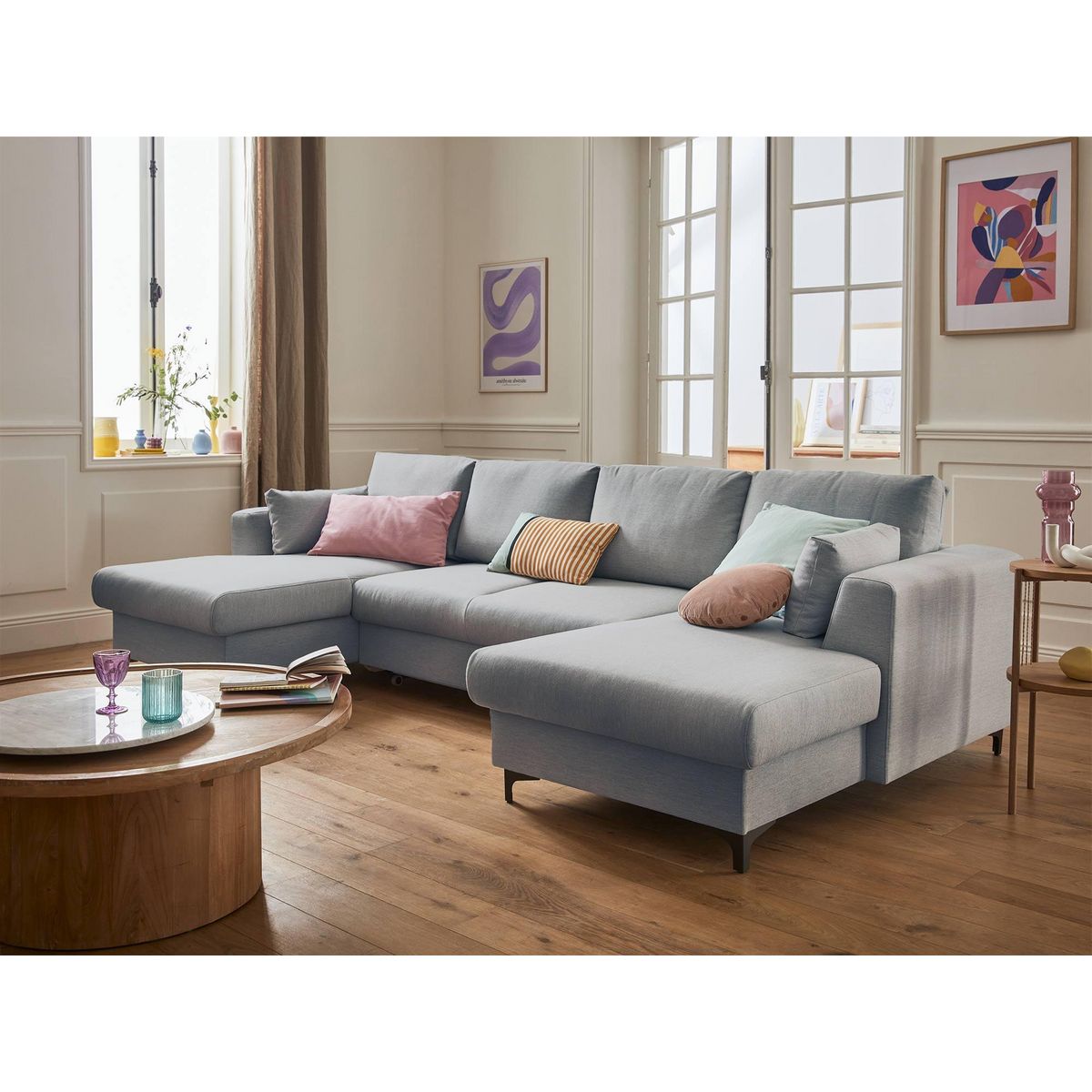 LISA DESIGN Tala - canapé panoramique en u - 7 places - convertible avec coffre - en tissu