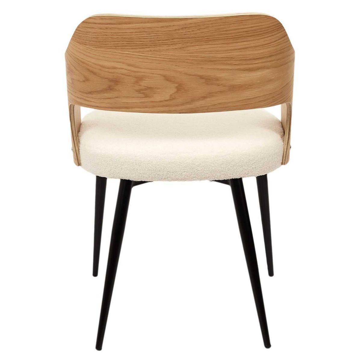 TOILINUX Lot de 2 Fauteuils de table assise bouclette Loki en contreplaqué et polyester - Beige et Blanc