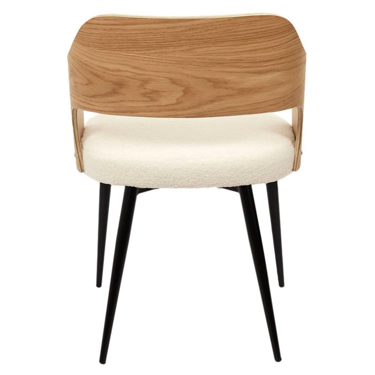 TOILINUX Lot de 2 Fauteuils de table assise bouclette Loki en contreplaqué et polyester - Beige et Blanc