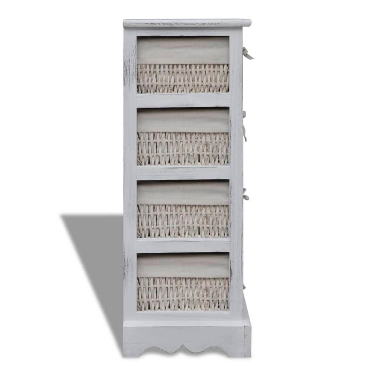 VIDAXL Etagere de rangement en bois 4 paniers en tissage Blanc