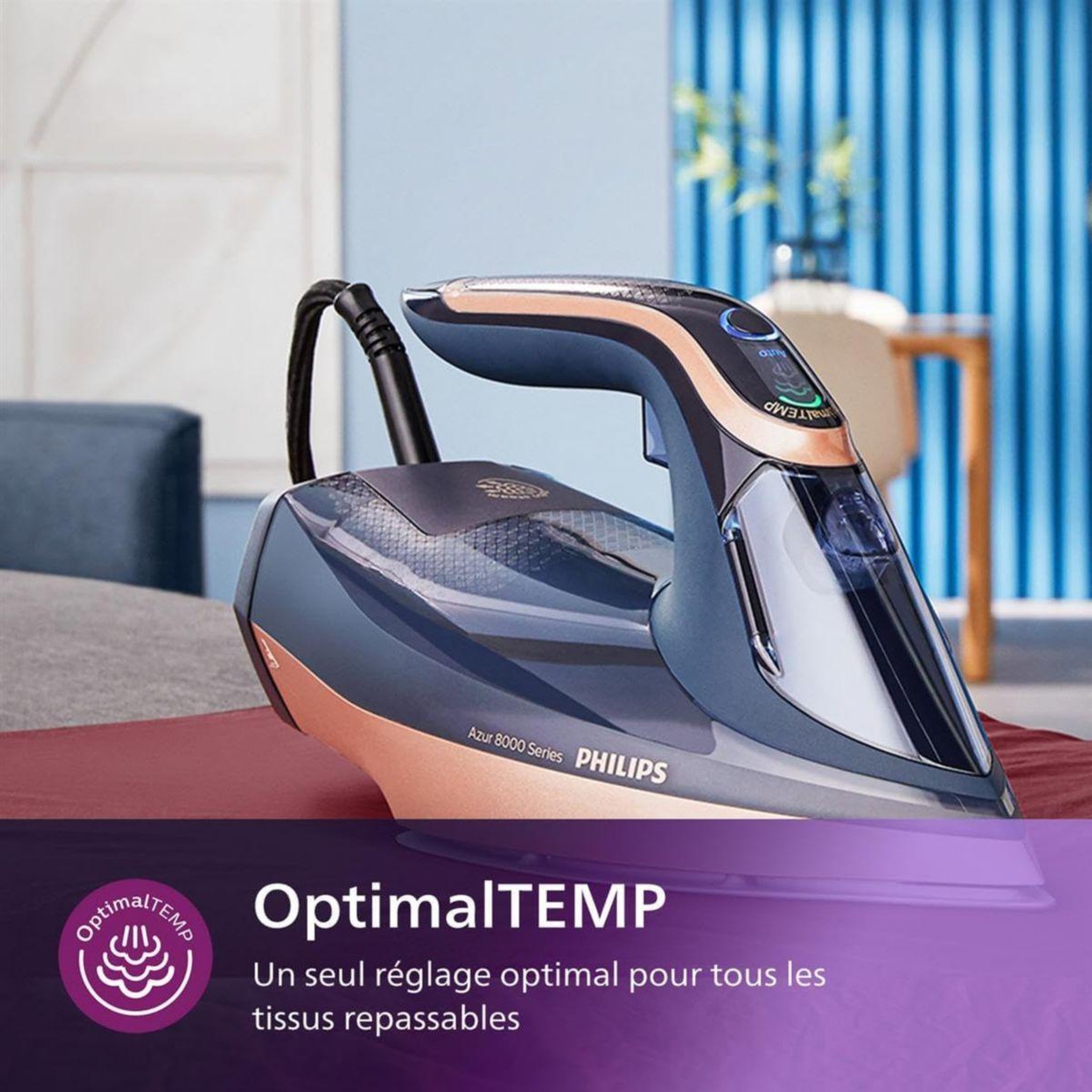 Voir la diapositive 3 : Philips Fer à repasser dst8050/20​ fer à vapeur série 8000 bleu foncé/doré, 3000w
