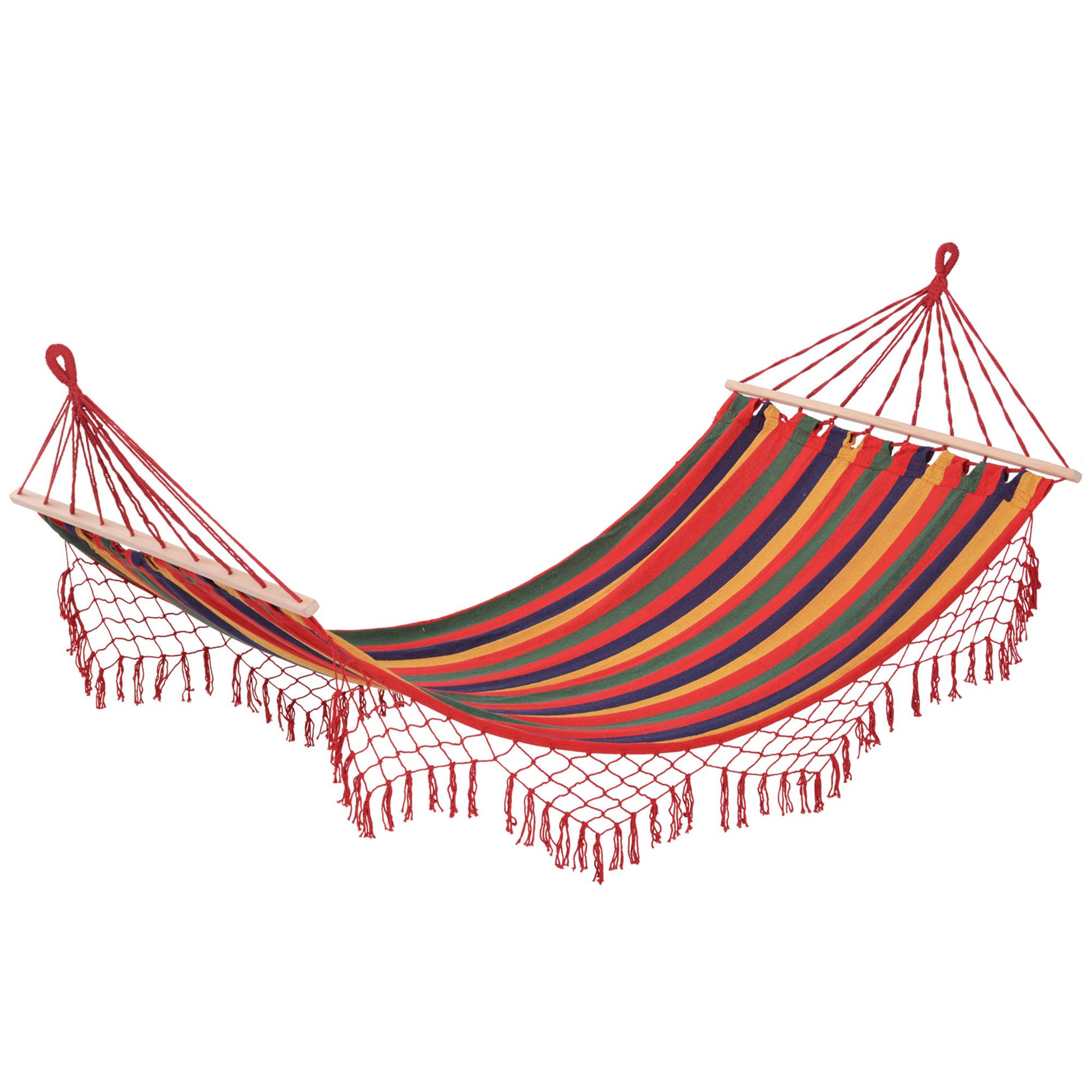 Voir la diapositive 1 : OUTSUNNY Hamac de voyage respirant portable toile de hamac dim. 2L x 1l m coton polyester multicolore