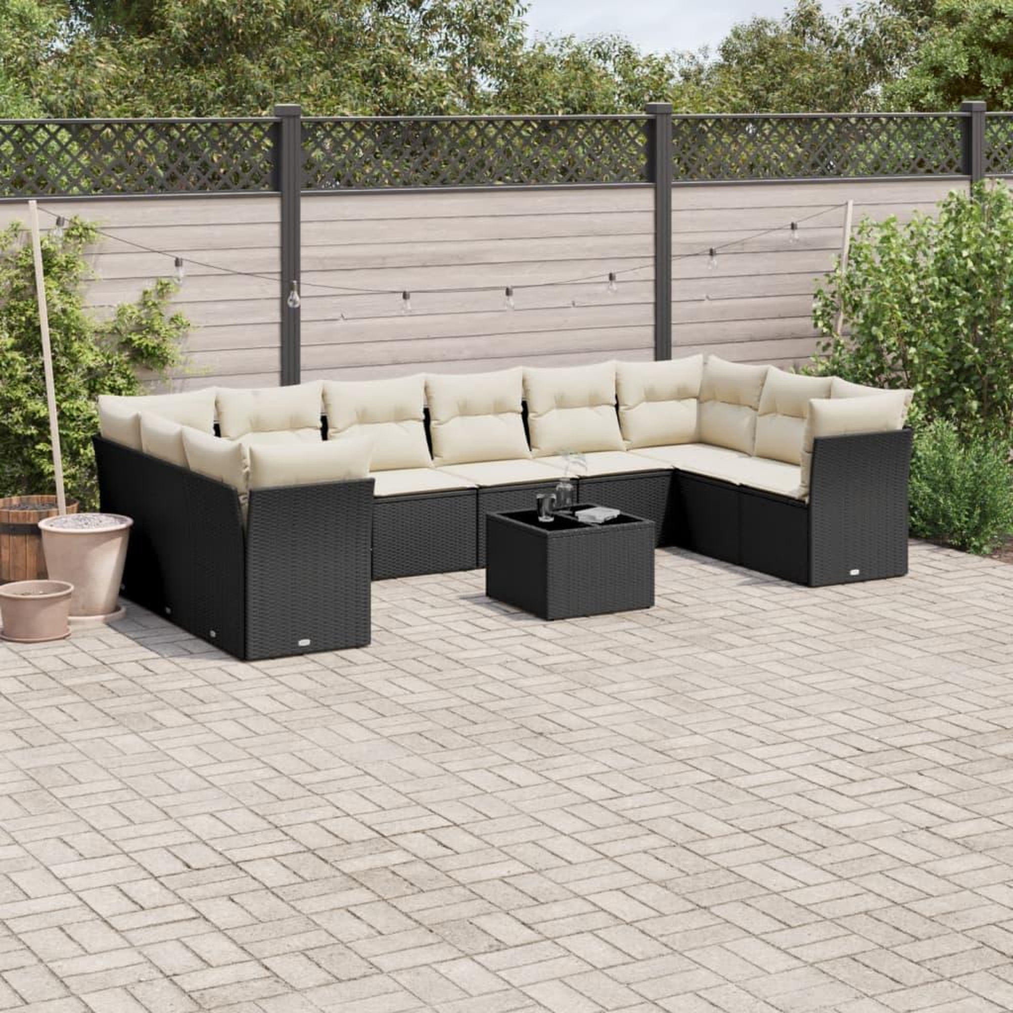 VIDAXL Salon de jardin 11 pcs avec coussins noir resine tressee