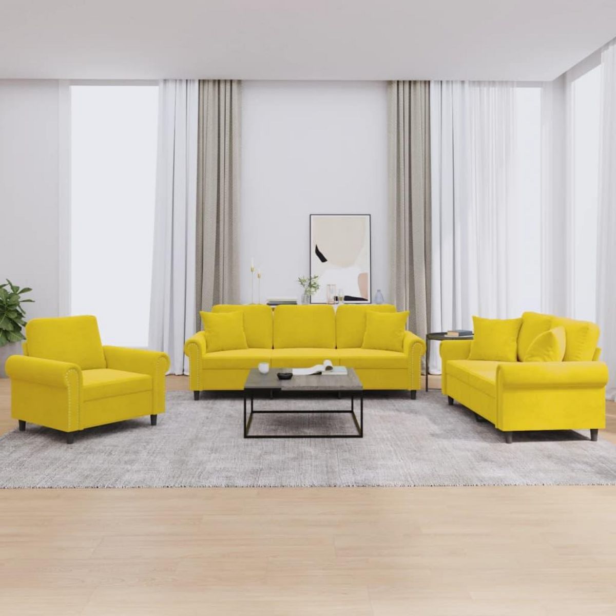 VIDAXL Ensemble de canapes 3 pcs avec coussins jaune velours