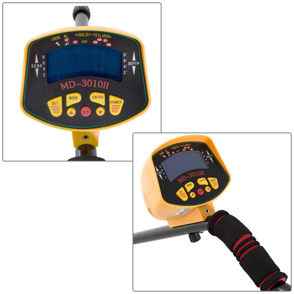 OUTSUNNY Outsunny Détecteur de métaux électrique haute sensibilité écran LCD chasse aux trésors poignée ergonomique tige télescopique noir jaune