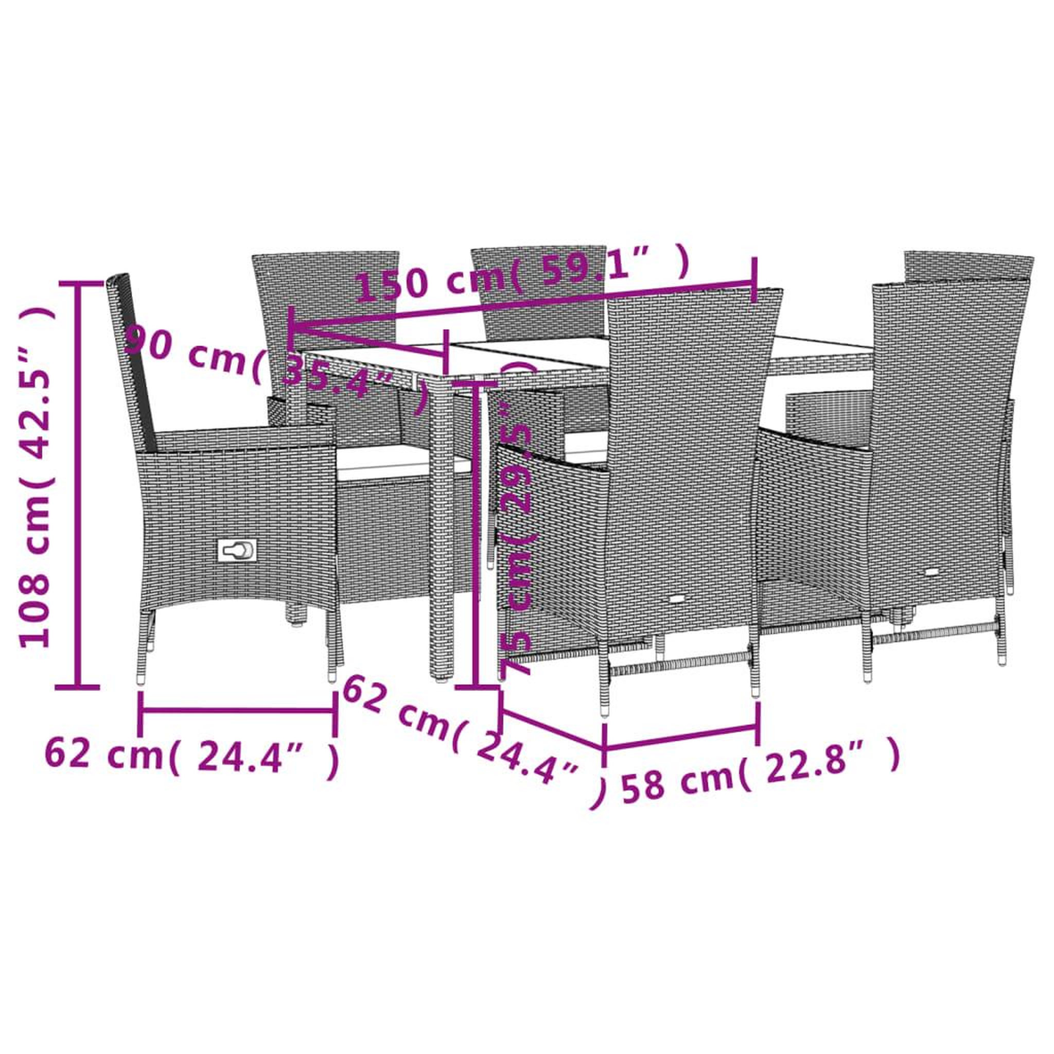 Voir la diapositive 5 : VIDAXL Ensemble a manger de jardin et coussins 7 pcs beige poly rotin
