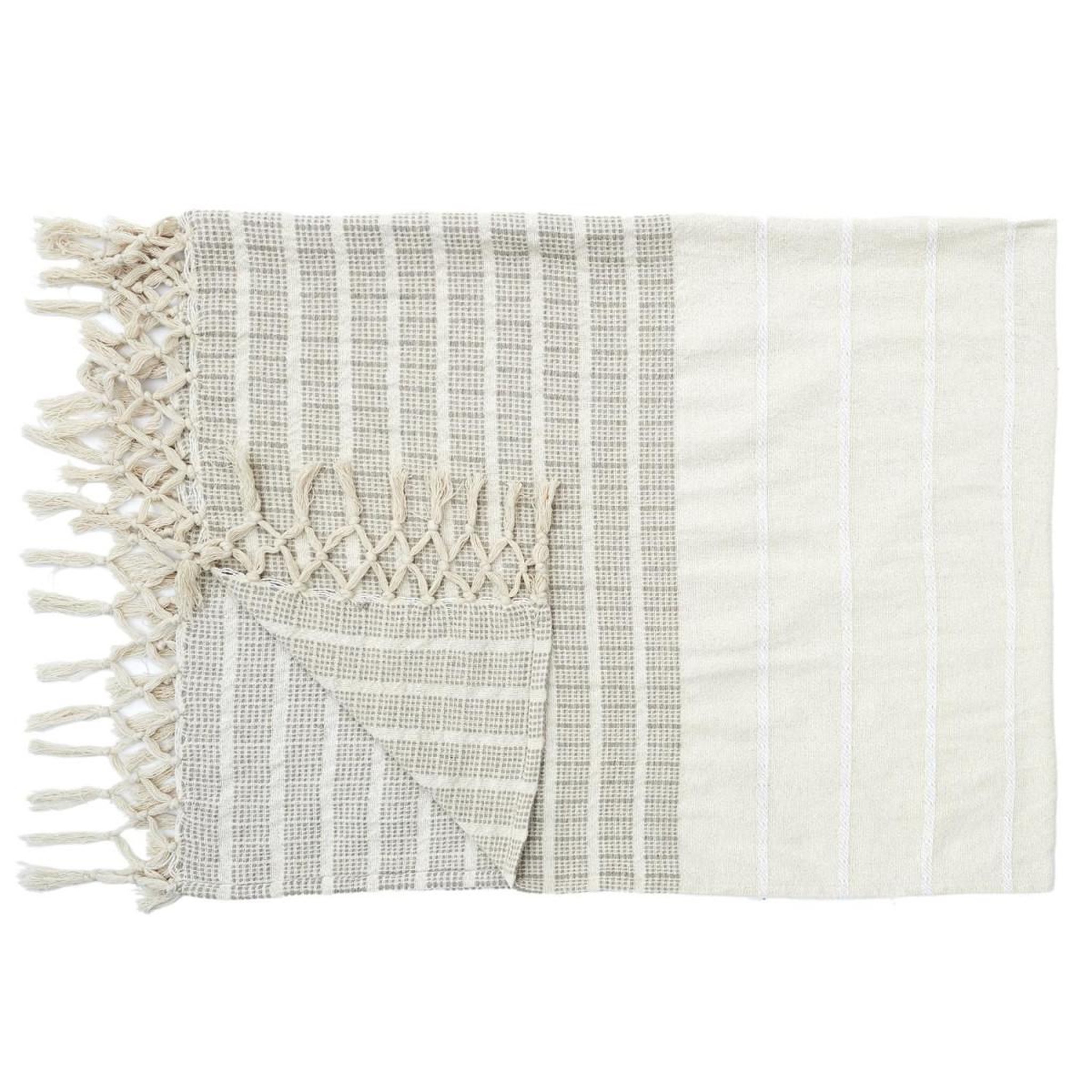 Voir la diapositive 2 : The Home Deco Factory Plaid à franges  imprimé  130x160cm beige & blanc