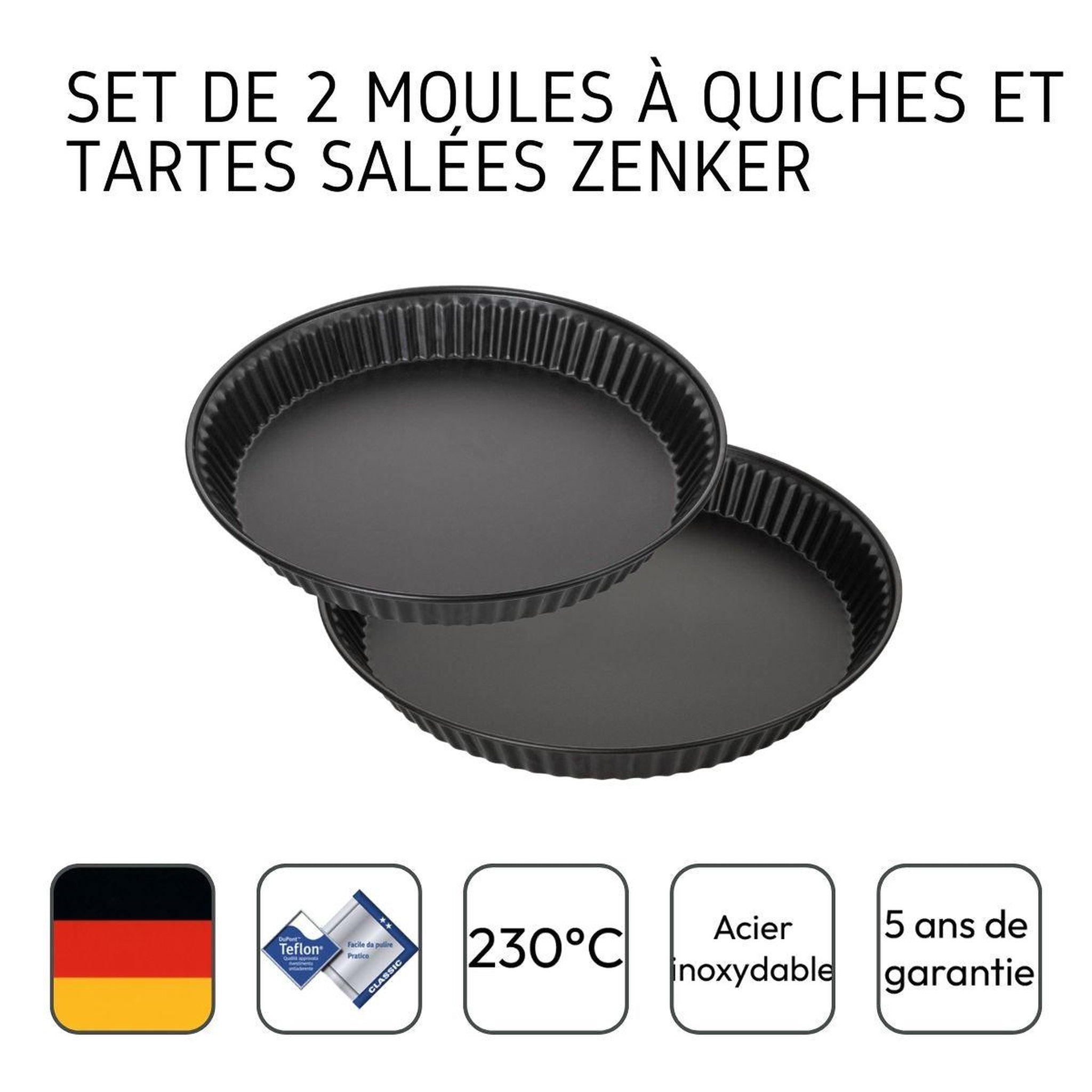 Voir la diapositive 4 : ZENKER Set de 2 moules à tartes ou quiches de 28 cm et 30 cm zenker spécial countries