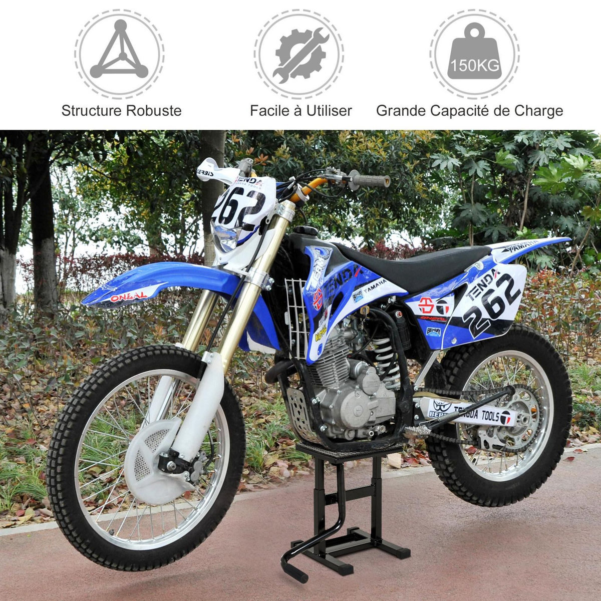 HOMCOM Lève moto béquille d'atelier stand moto tout-terrain moto cross supermotard hauteur réglable noir