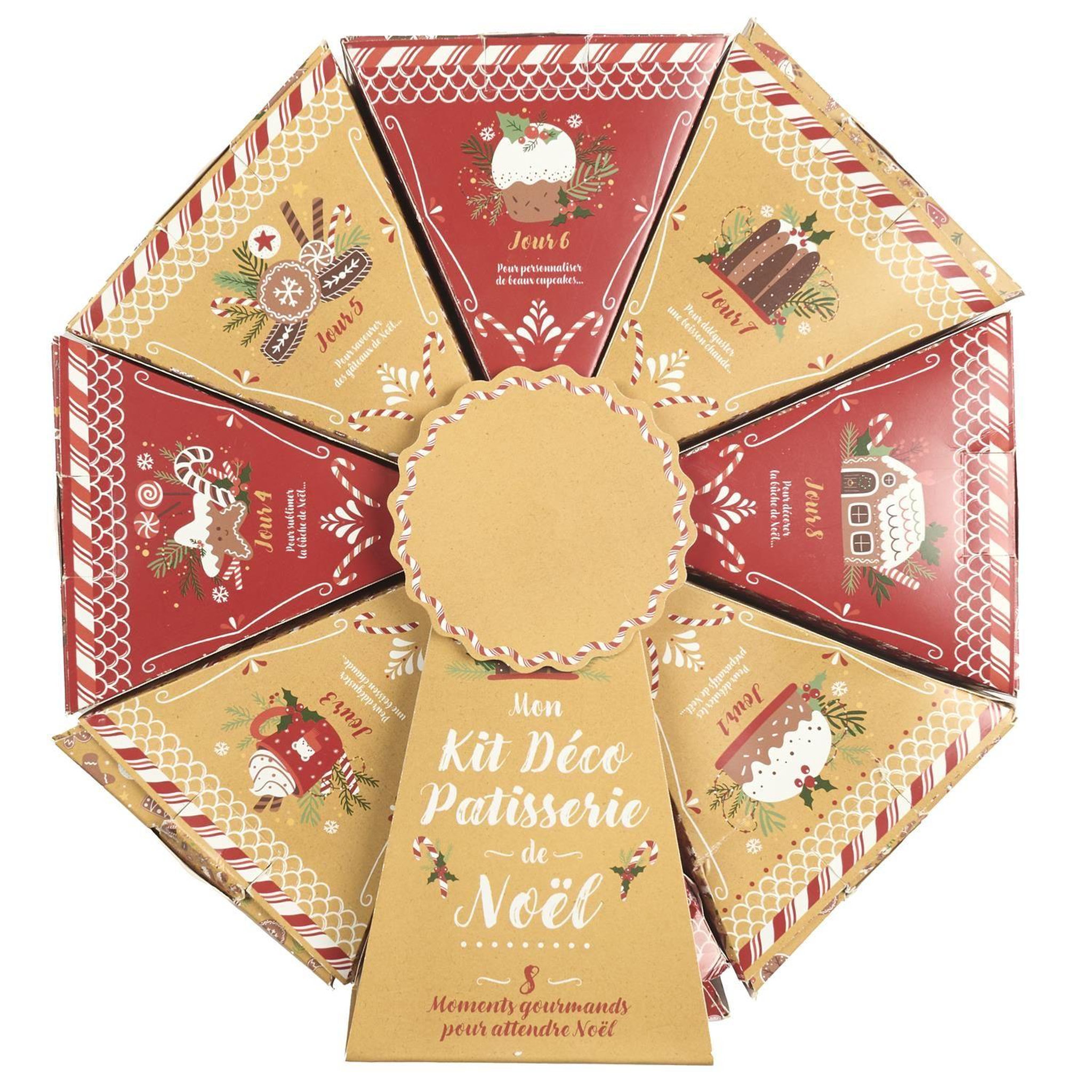 Lily Cook Calendrier de l'avent pâtisserie – roue déco gâteaux de noël 8 compartiments - rouge