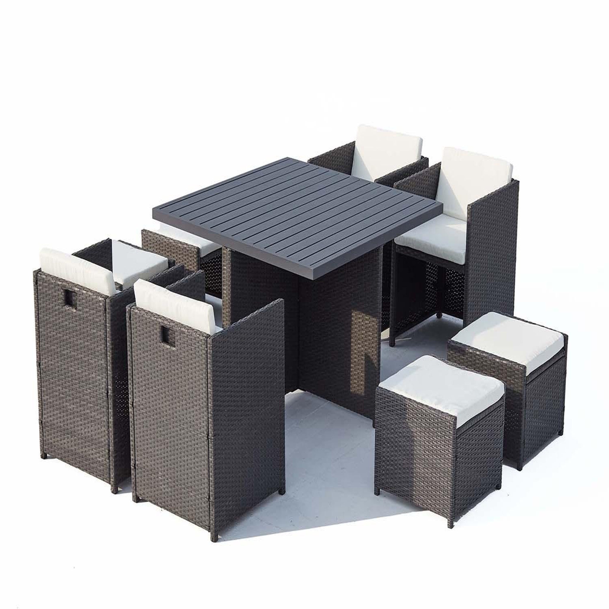 CONCEPT USINE Table et chaise 8 places encastrables alu résine gris-blanc sunset