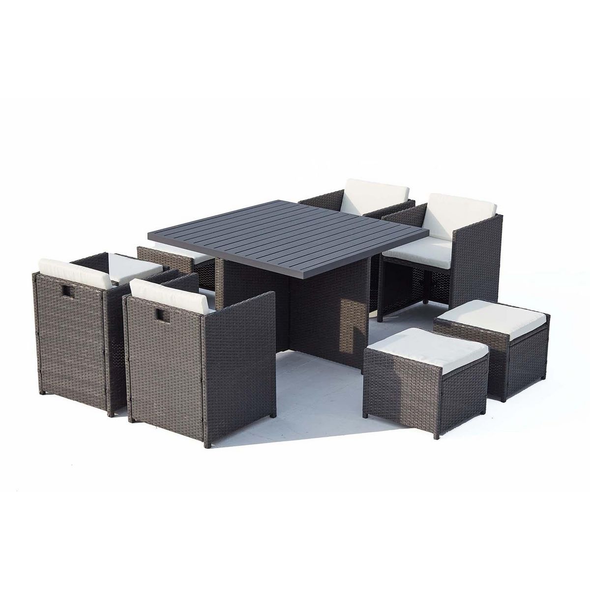 CONCEPT USINE Table et chaise 8 places encastrables alu résine gris-blanc SUNSET