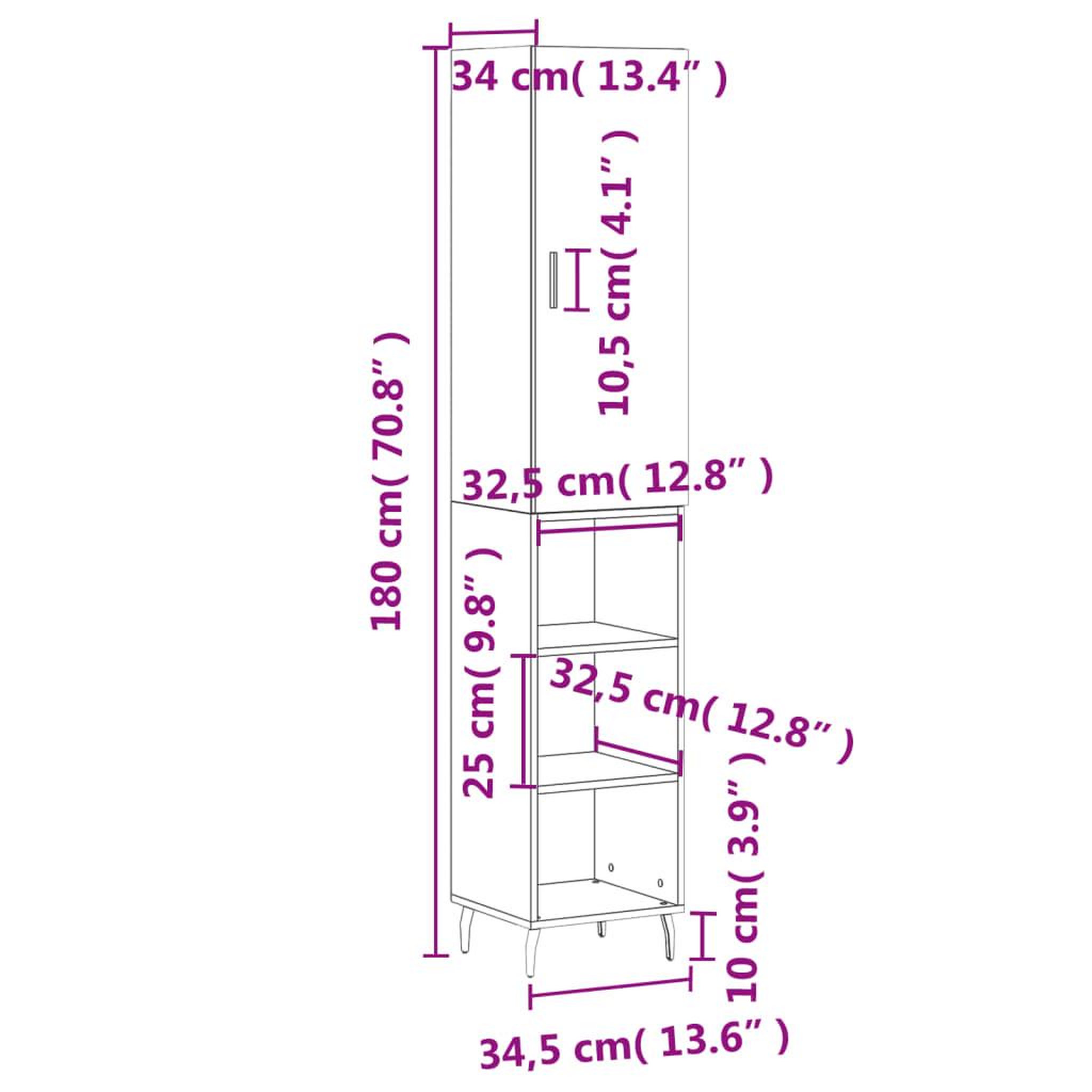 Voir la diapositive 6 : VIDAXL Buffet haut Gris beton 34,5x34x180 cm Bois d'ingenierie