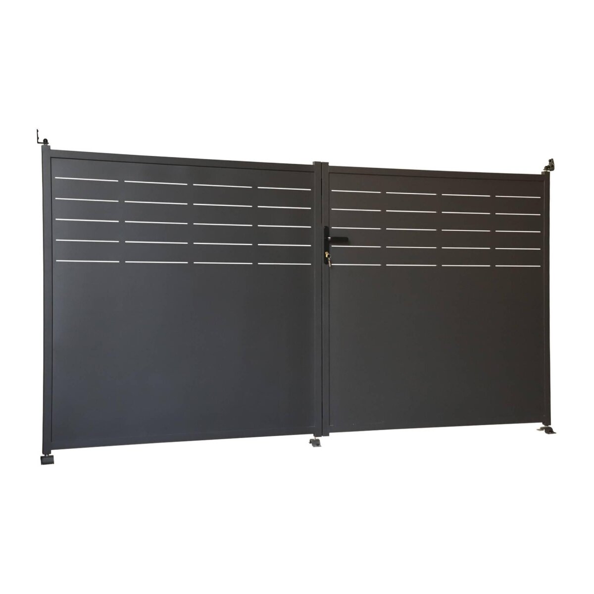 SWEEEK Portail de jardin acier galvanisé anthracite 2 portes avec serrure et poignée. fixation mur et sol - Axis