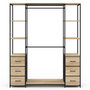 Voir la diapositive 3 : ID MARKET Dressing double penderie + double colonne L. 140 cm UTAH avec 6 étagères et 6 bacs en tissu bois et noir
