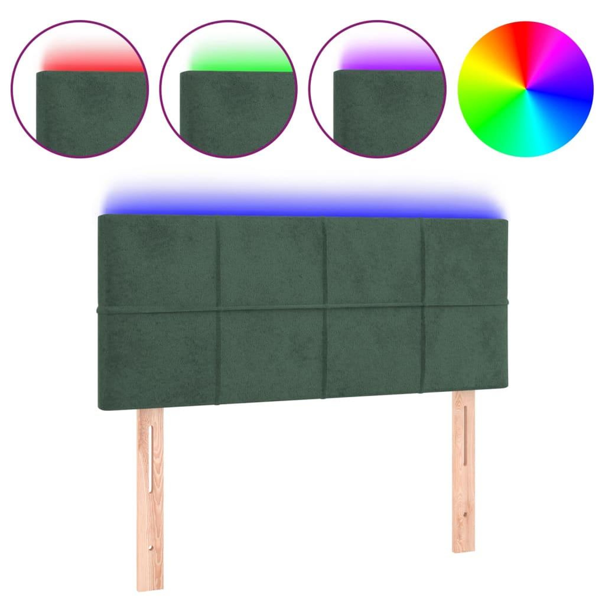Voir la diapositive 2 : VIDAXL Tete de lit a LED Vert fonce 90x5x78/88 cm Velours