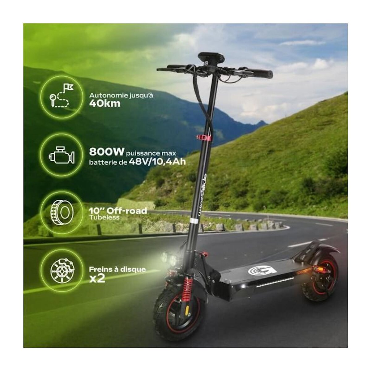 EZWAY Trottinette Électrique Adulte EZWAY EBOOST GO, Autonomie 50 Km, 25 Km/h, Pliable, Suspensions Avant et Arrière, Freins à Disque Double, Roues 10  Offroad