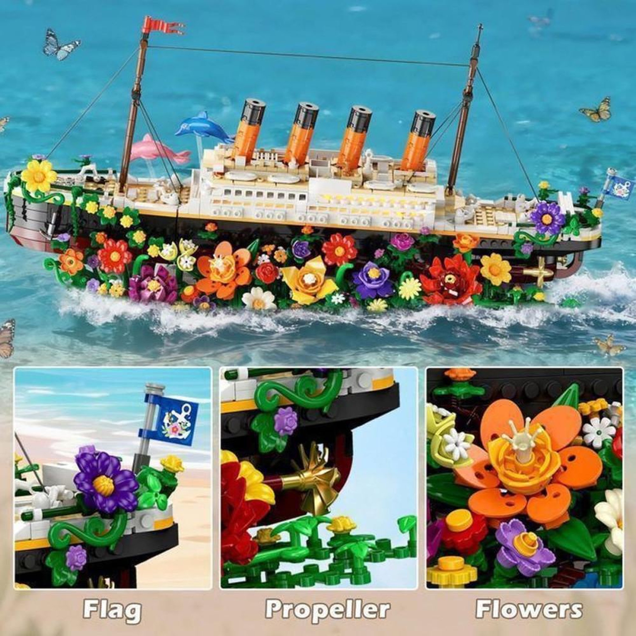 Voir la diapositive 2 : Coffret de construction maquette du Titanic double face 1860 pièces avec LED chaud et hélices arrière rotatives