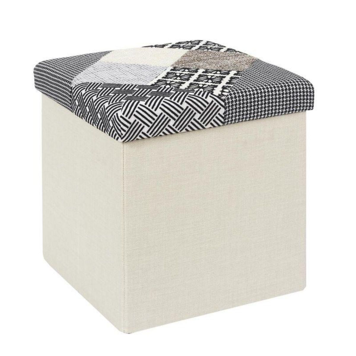 Paris Prix Pouf Coffre Pliable  Patchwork  38cm Greige
