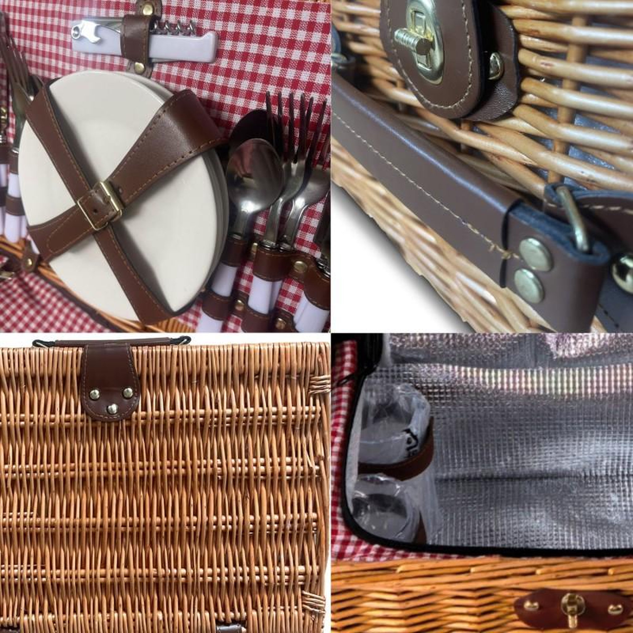 Voir la diapositive 4 : BLUMIE Set de pique-nique complet 4 personnes en osier naturel avec sac isotherme