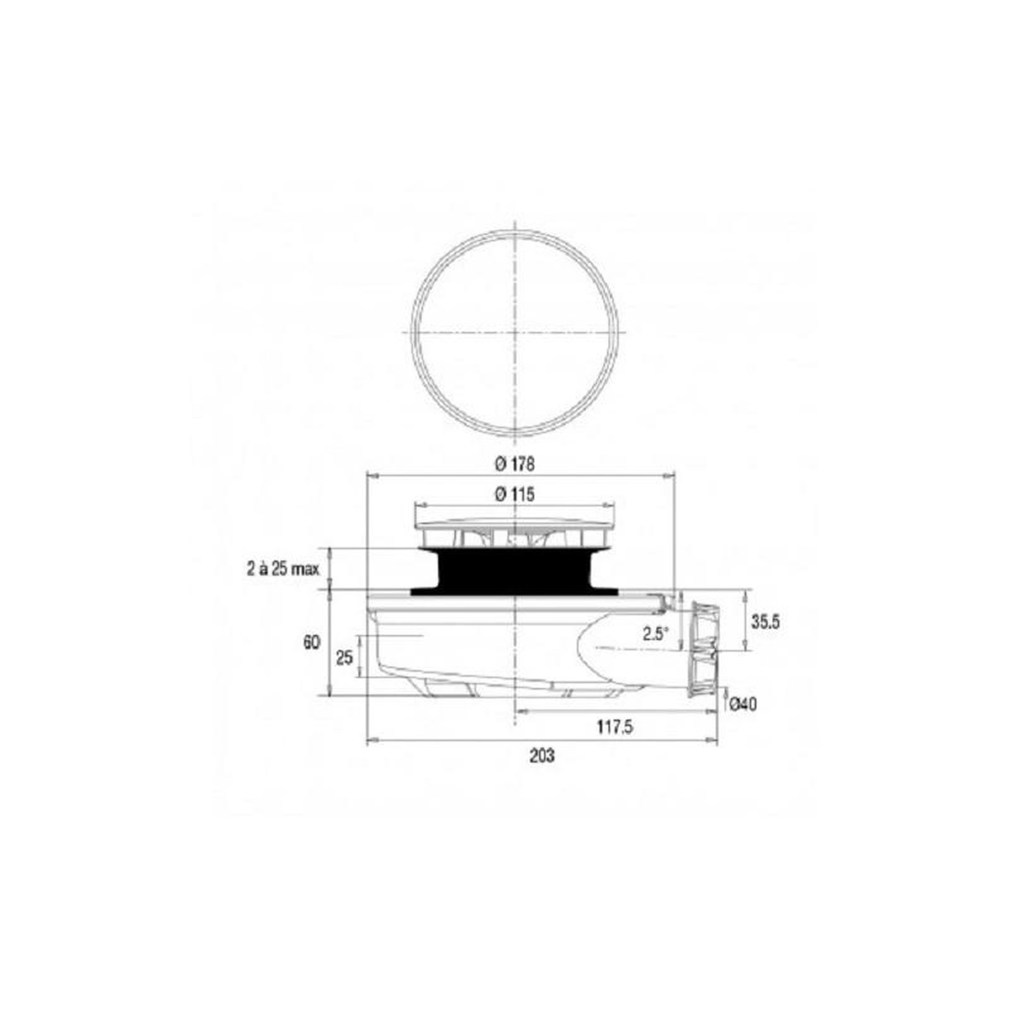 Voir la diapositive 3 : Valentin Bonde de douche Flush 44 pour receveur D90mm VALENTIN 57670000000