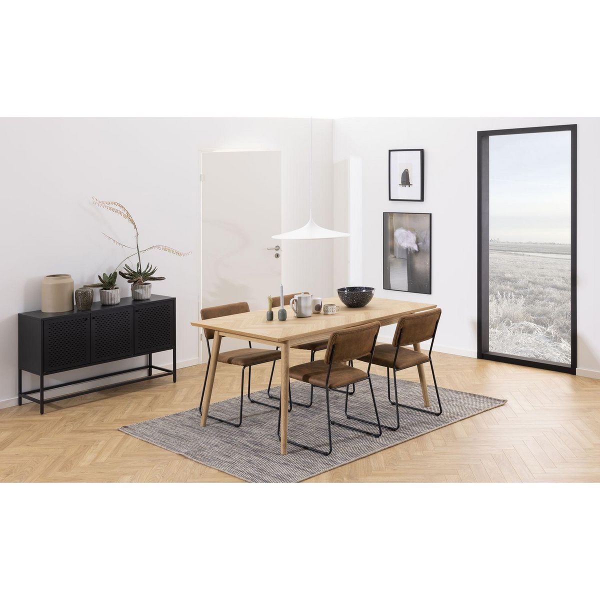 TOILINUX Buffet avec 4 niches de rangement fermées par 3 portes - Noir