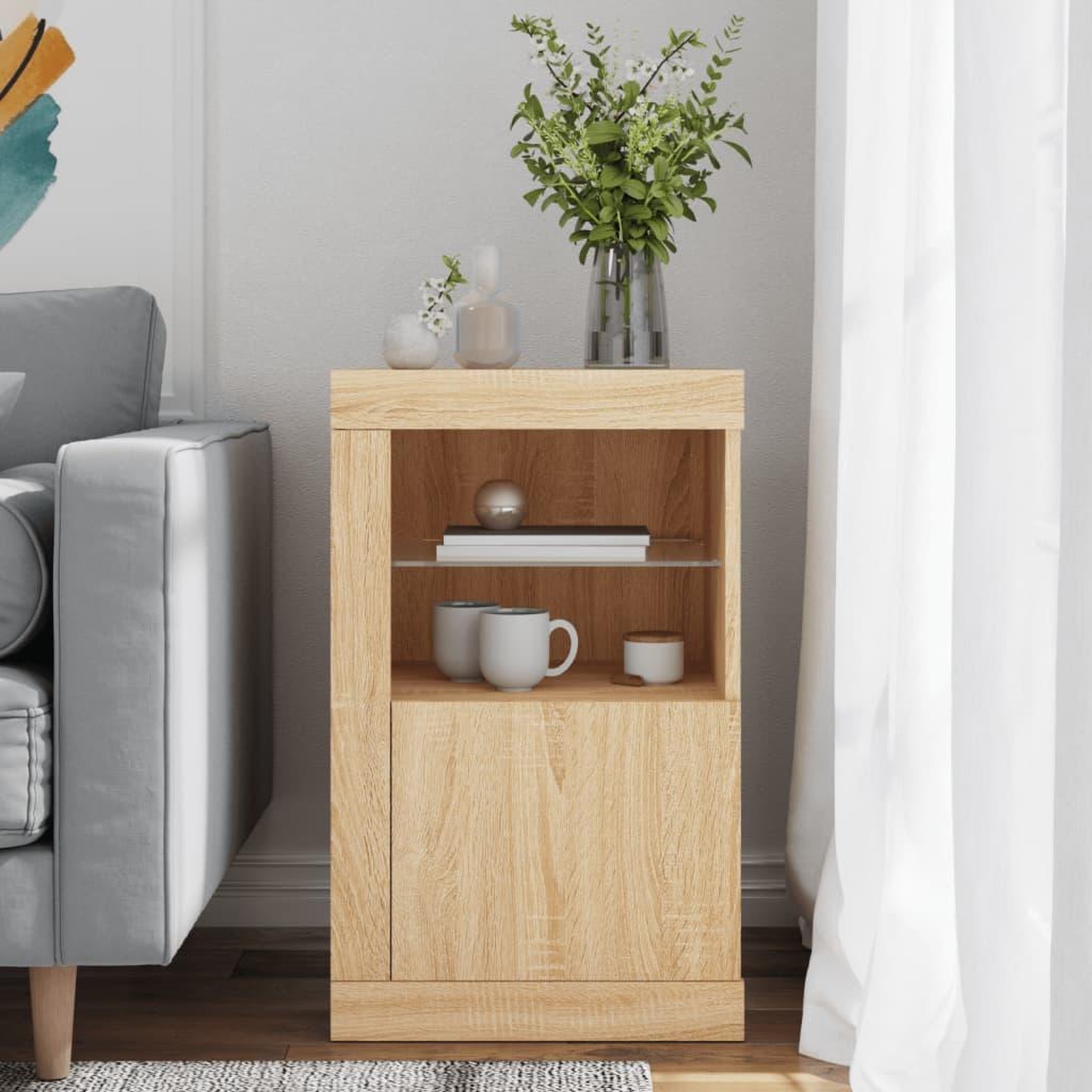 Voir la diapositive 4 : VIDAXL Armoire laterale avec lumieres LED chene sonoma