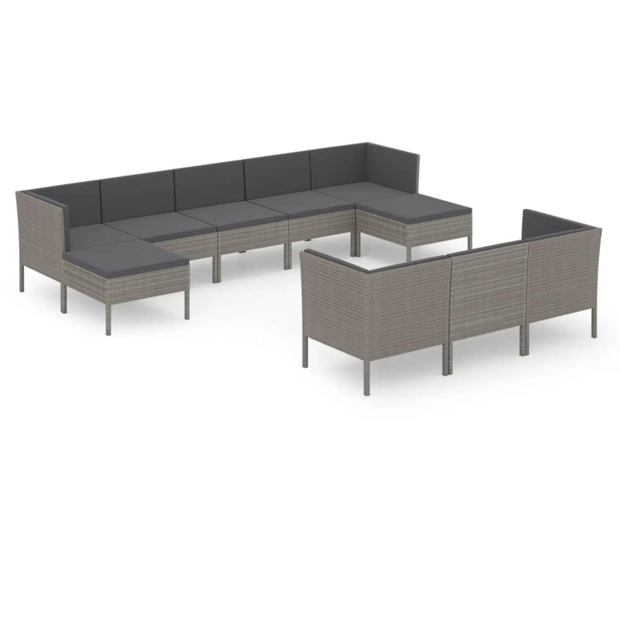 Voir la diapositive 2 : VIDAXL Salon de jardin 10 pcs avec coussins Resine tressee Gris