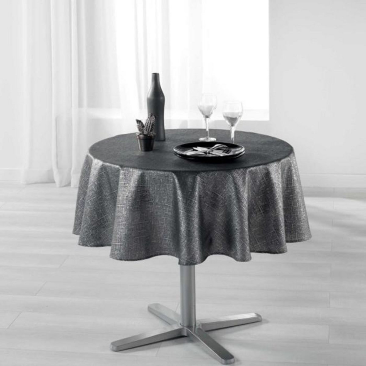 Paris Prix Nappe Ronde Imprimée  Palacio  180cm Anthracite