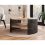Voir la diapositive 3 : BEST MOBILIER Cruz - table basse ronde - aspect chêne naturel et noir - 1 niche - 75 cm