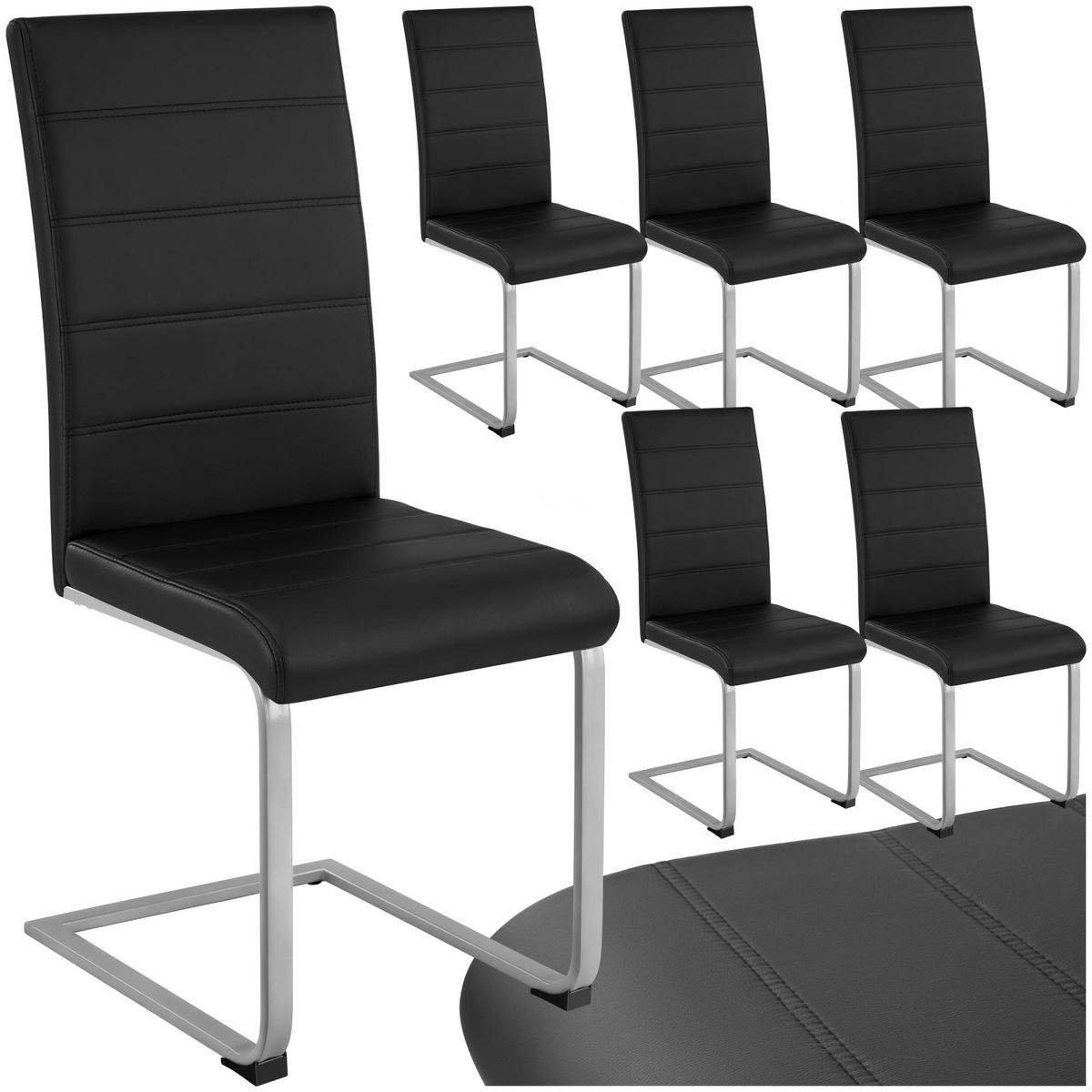 tectake Ensemble de chaises de salle à manger rembourré avec revêtement aspect cuir noir Lot de 6