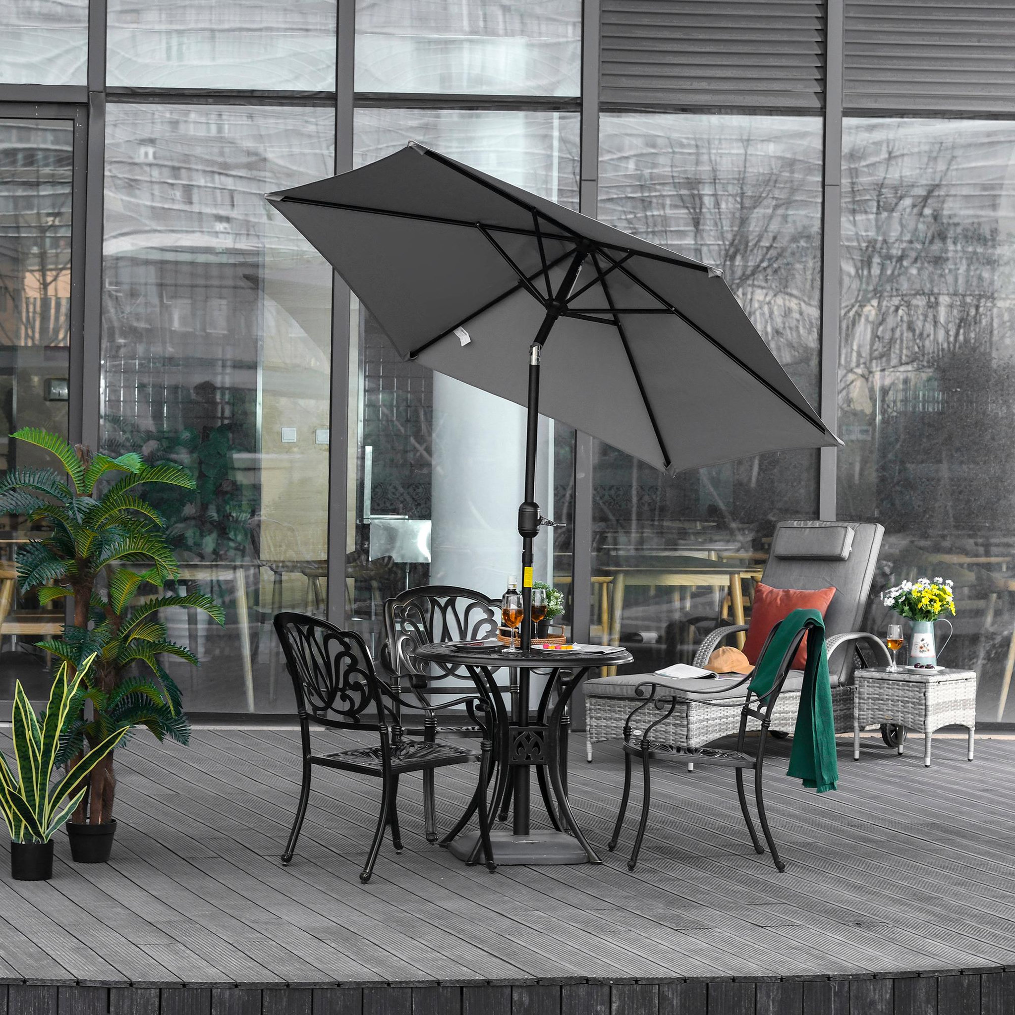 Voir la diapositive 2 : OUTSUNNY Parasol hexagonal inclinable dim. Ø 2,3 x 2,16H m métal polyester haute densité gris