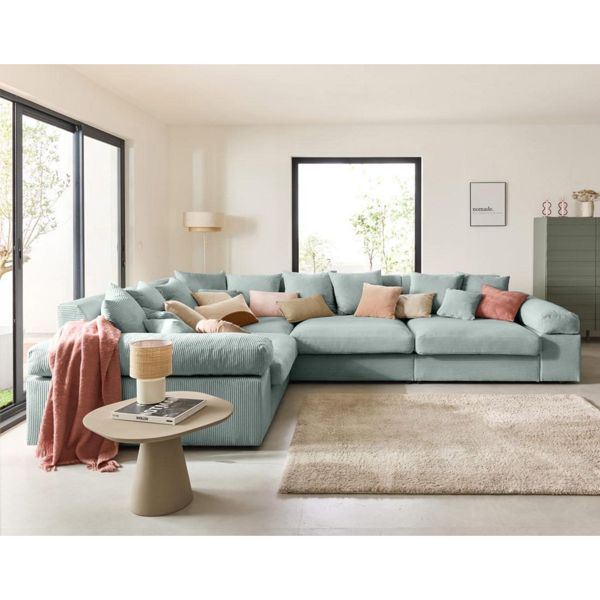 LISA DESIGN Aspen - canapé d'angle réversible 5 places - assise profonde - en velours côtelé