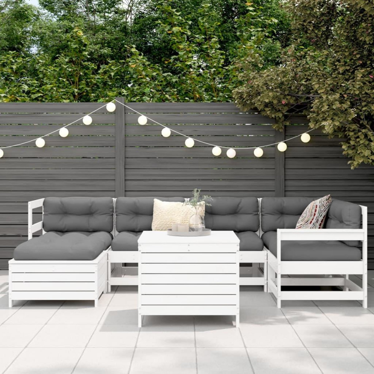 VIDAXL Salon de jardin 7 pcs blanc bois de pin massif