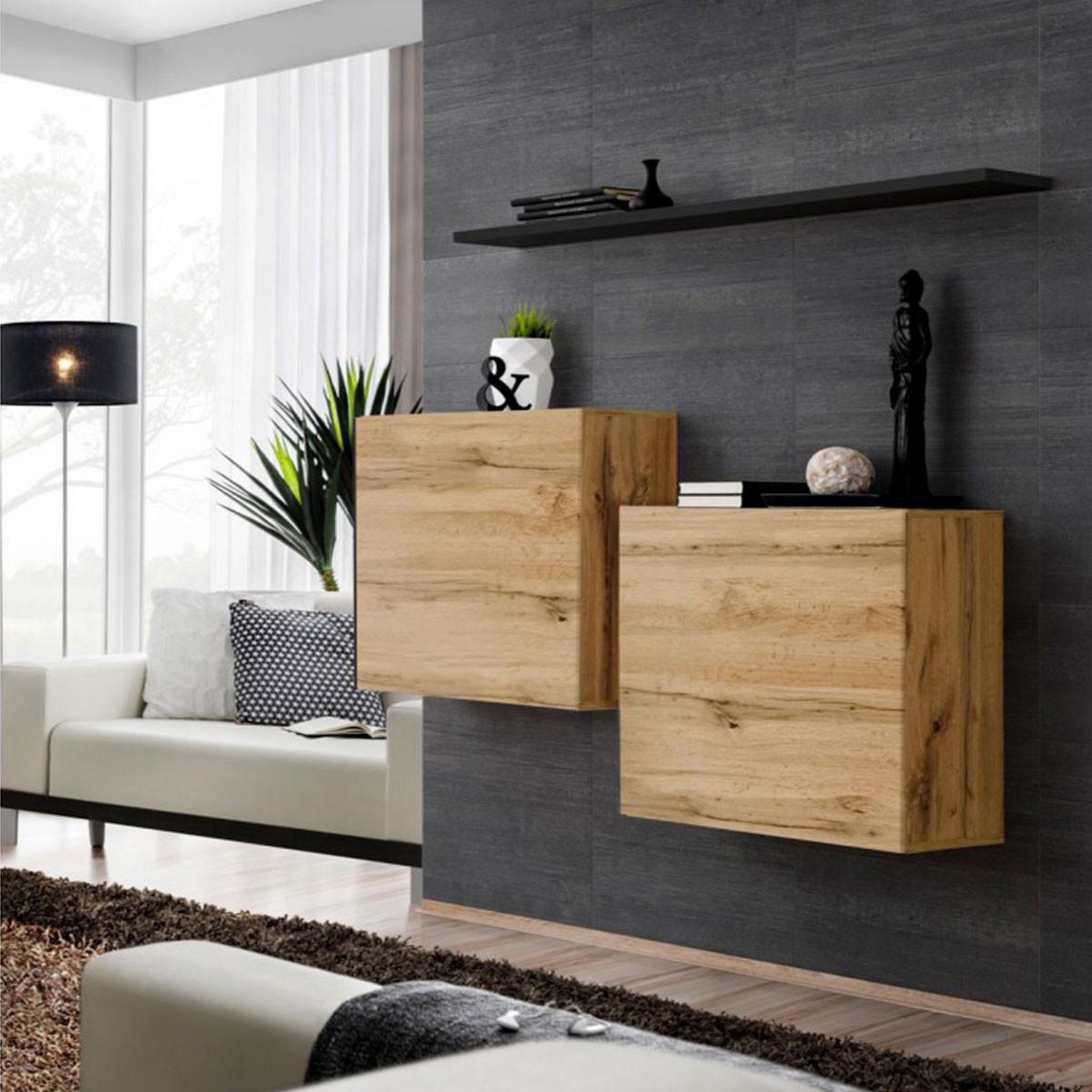 Paris Prix Lot de 2 blocs & étagère  switch sbi  130cm naturel & noir