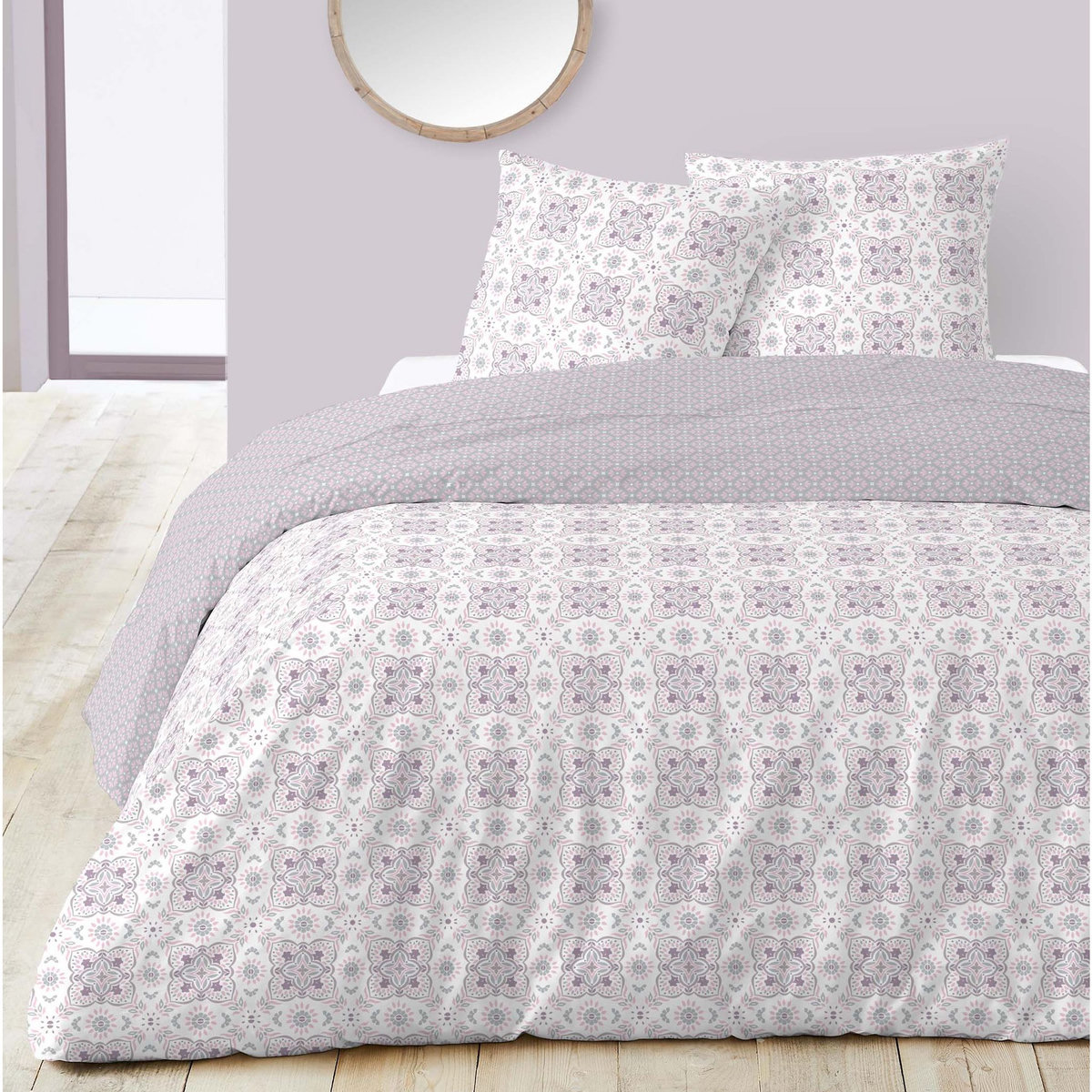 ACTUEL Parure housse de couette fantaisie en polycoton motif mosaique ARMEL