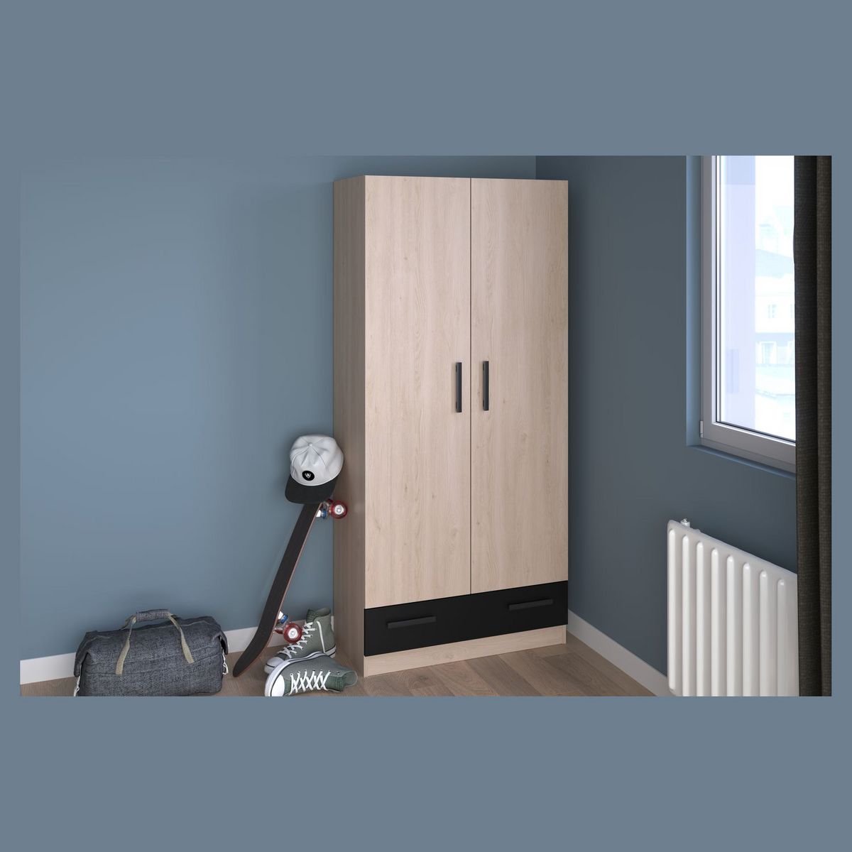 Armoire 2 portes 1 tiroir L78 cm MIA