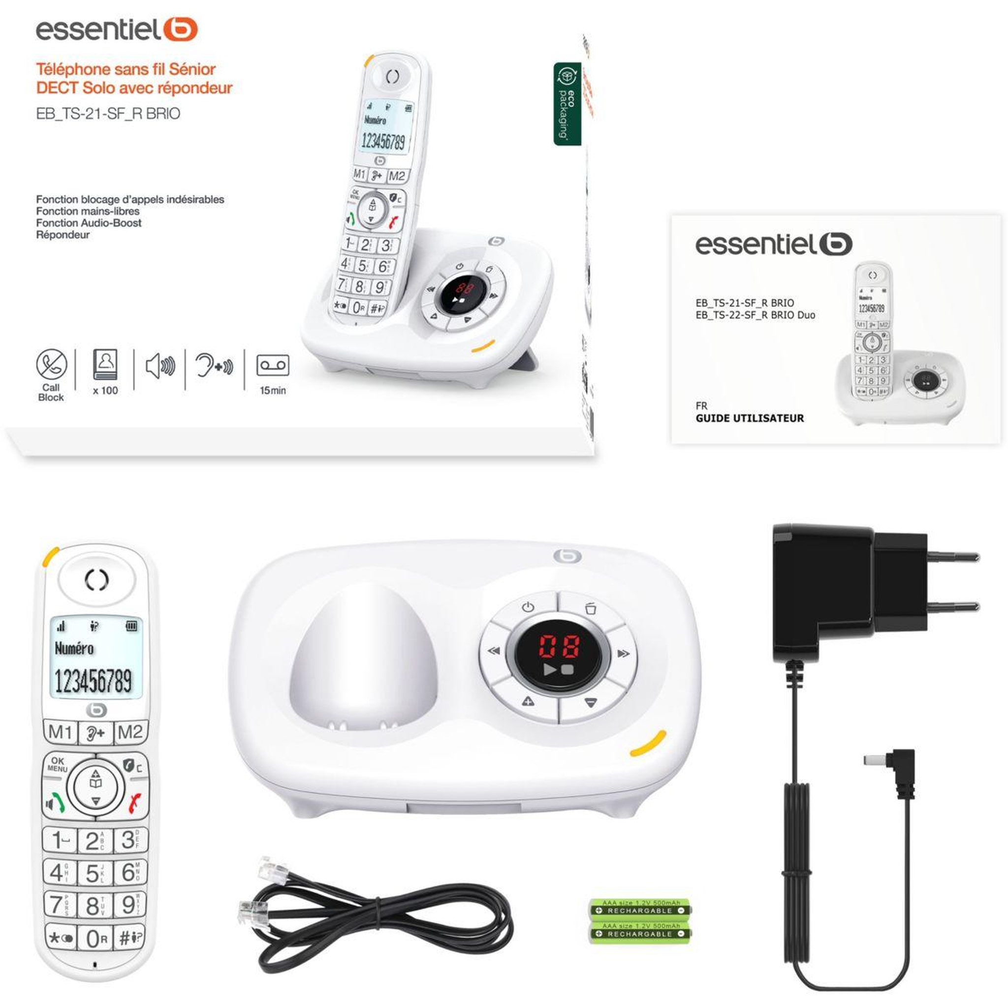Voir la diapositive 5 : ESSENTIEL B Téléphone sans fil BRIO SOLO Rép